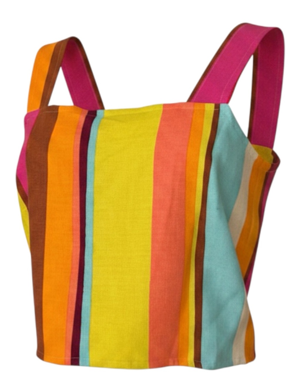 Gianni Bini Multi Color Stripe Linen Blend Crop Tank Top Square Neck M | NWT